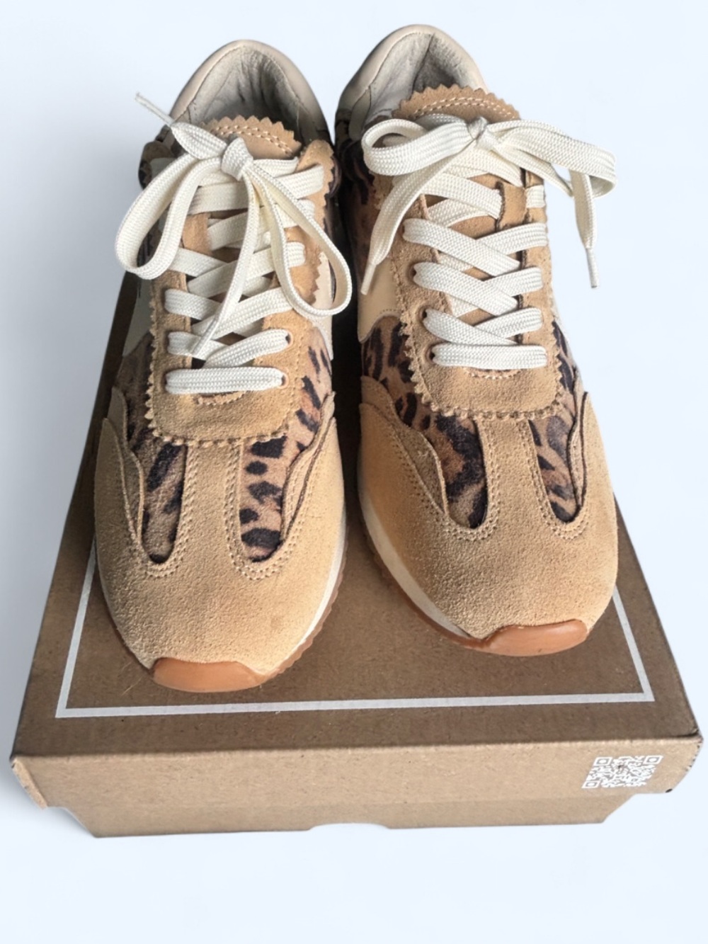 Dolce Vita Tan Suede Sneakers with Leopard Print Accents